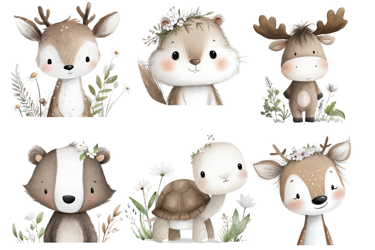 Watercolor Spring Woodland Animals, an Illustration by Designworld (Photo 4 of 4)