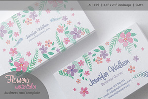 Flowery Watercolor Business Card