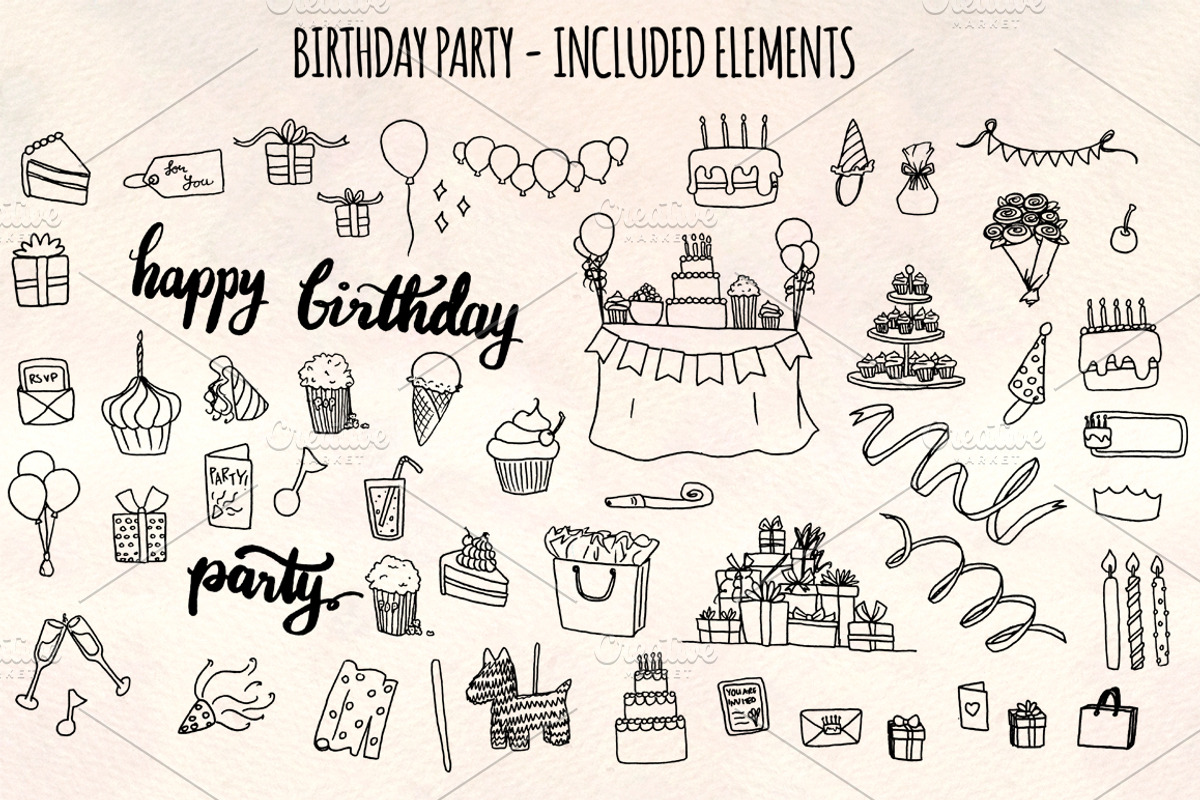 Birthday Party Vector Bundle, a Seasonal Illustration by Violet LeBeaux (Photo 2 of 3)