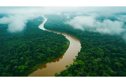 Serene aerial view of winding river, a Nature Photo by Lermont51