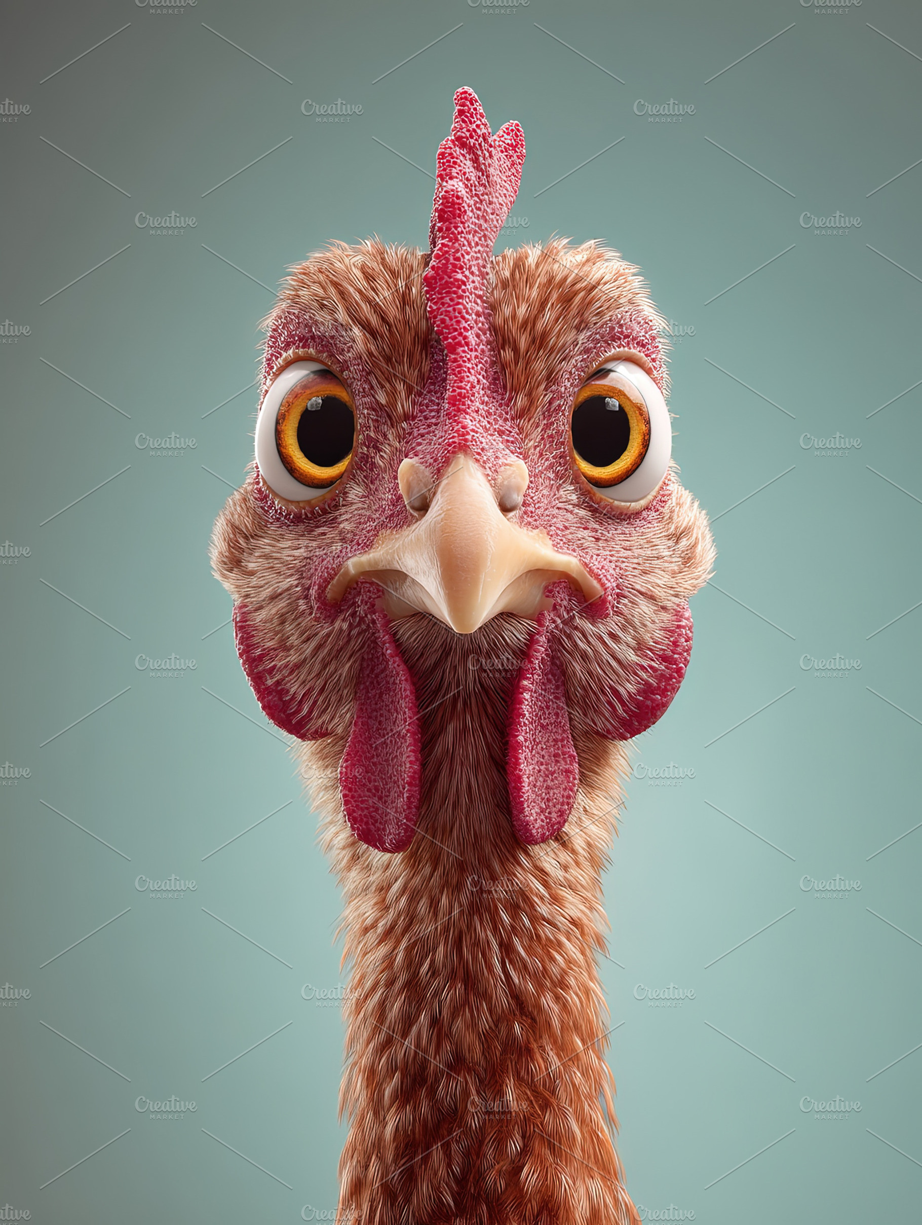 Close-up of a surprised chicken against a blue background. Sharp, an Abstract Photo by Ales Munt