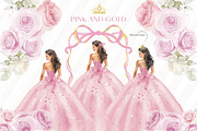 Pink And Gold Princess Clipart, an Illustration by Sunflower Day Love (Thumbnail 1 of 4)
