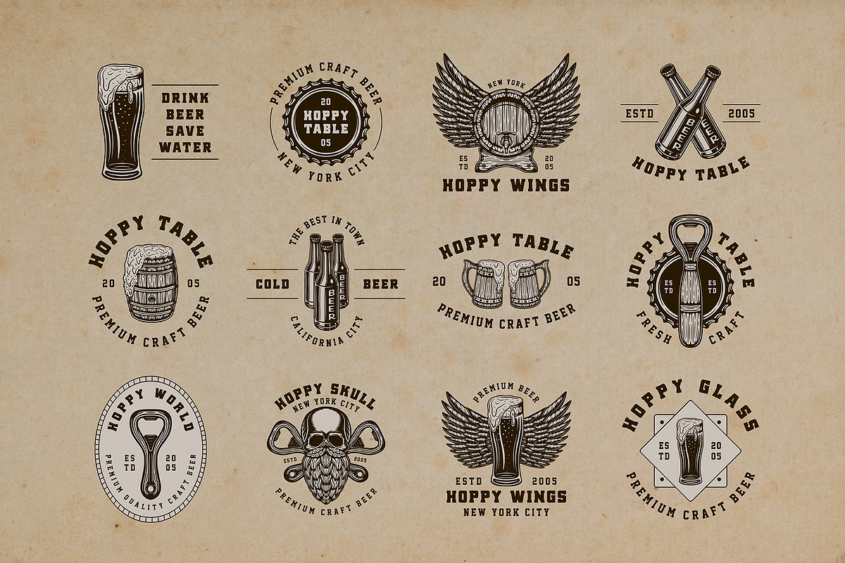 Beer Emblems in Vintage Style Part 1, a Branding & Logo Template by AkimD (Photo 3 of 6)