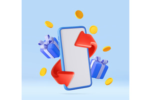 3D Mobile Gift Transfer with Coins, an Object Illustration by ModVector