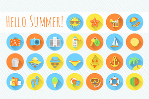Flat Round Summer Beach Icons