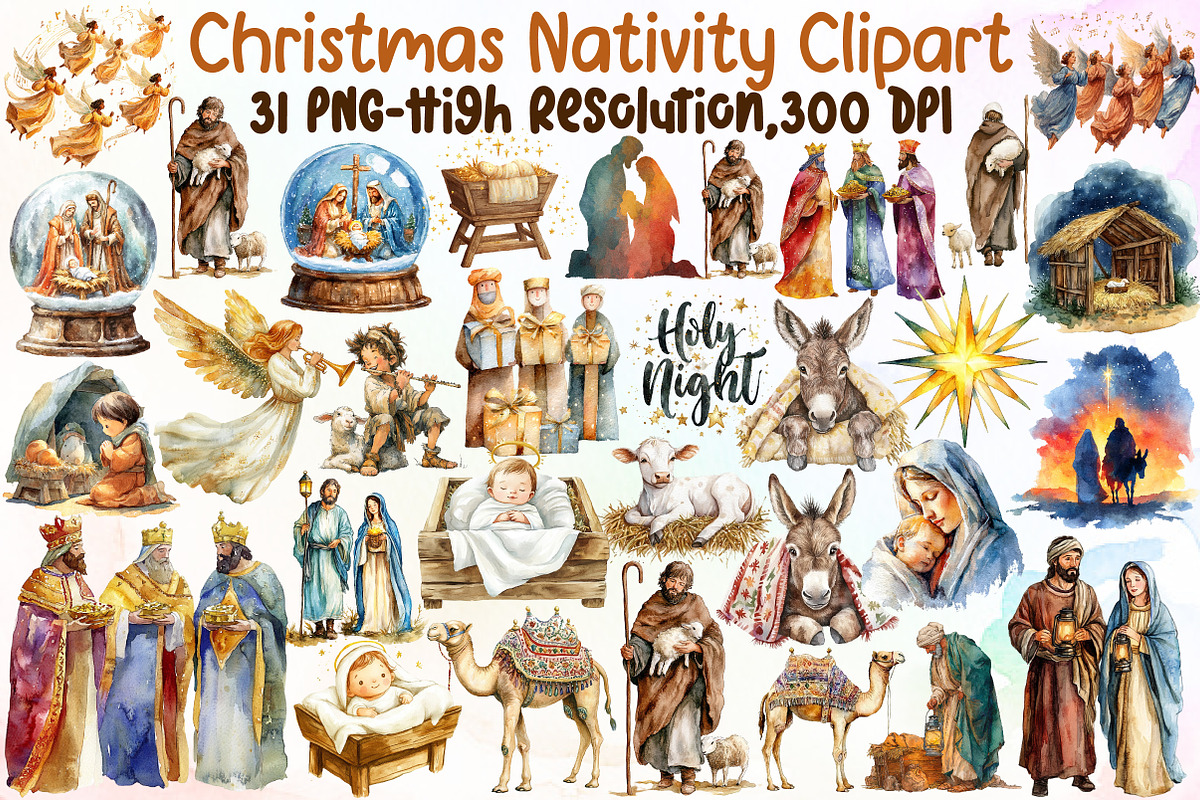 Christmas Nativity Watercolor Clipar, an Illustration by Sublimation Artist (Photo 1 of 6)