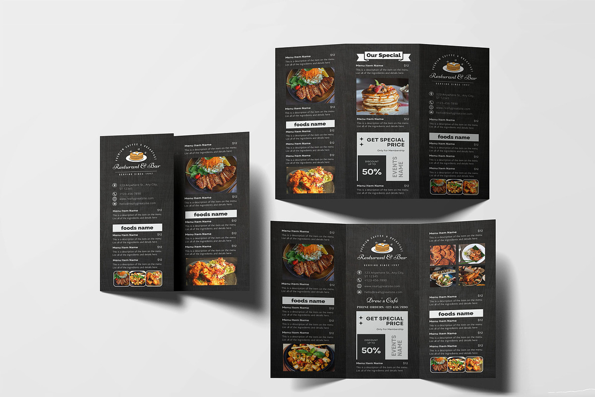TriFold Food Menu Brochure Template, a Brochure Template by iloveTemplate (Photo 1 of 3)