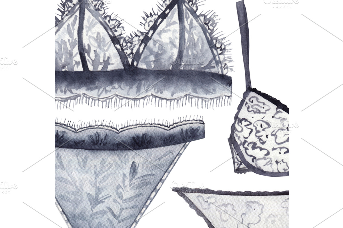 Lace Black Lingerie Set, an Object Illustration by Natikka Art (Photo 3 of 3)