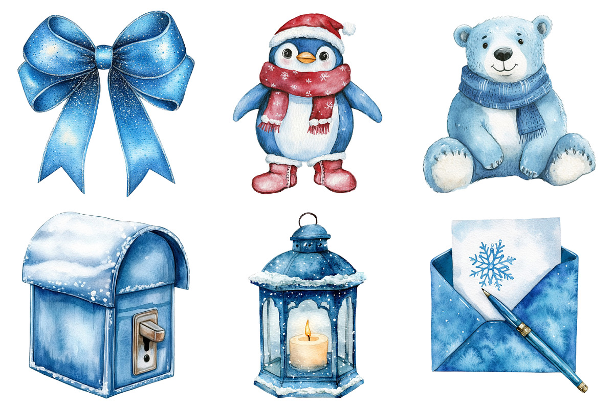 Blue Christmas Clipart Sublimation, an Illustration by Daily.Designs (Photo 2 of 5)