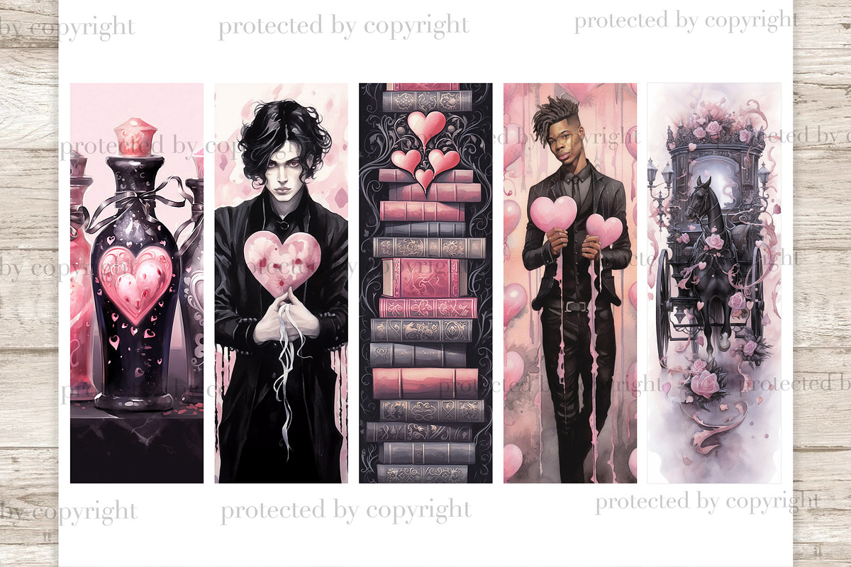 Gothic Love Bookmarks | Romantic, a Seasonal Illustration by GlamArtZhanna (Photo 2 of 3)