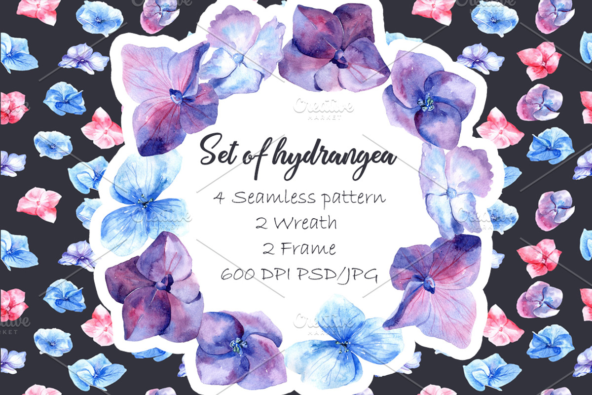 Watercolor set of Hydrangea, a Texture Graphic by Antikva17 (Photo 1 of 4)