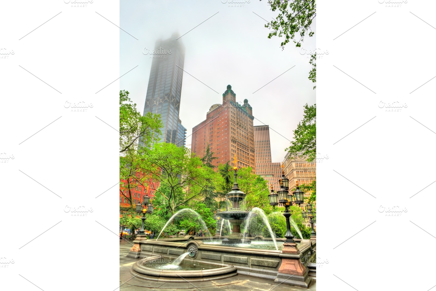 Fountain in city hall park manhattan new york city featuring fountain, an Architecture Photo by Leonid Andronov