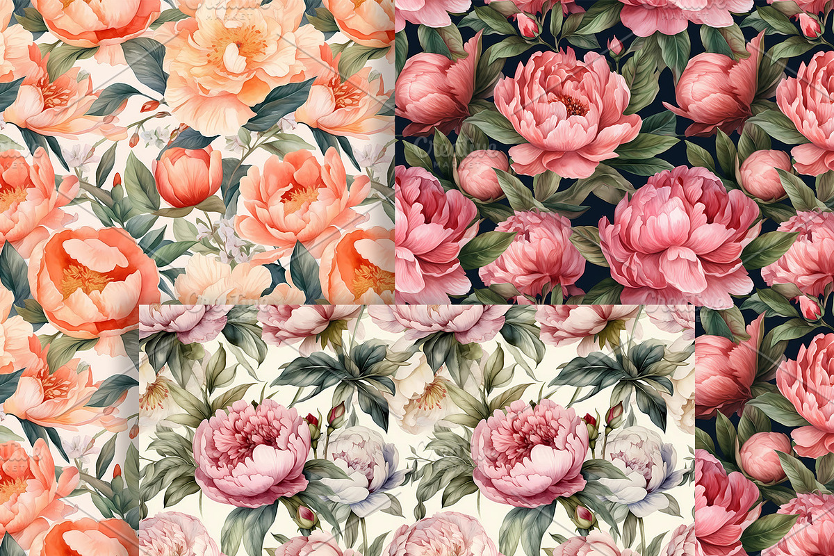 Peony Flowers Seamless Patterns, a Pattern Graphic by ArtIrisArt (Photo 10 of 12)