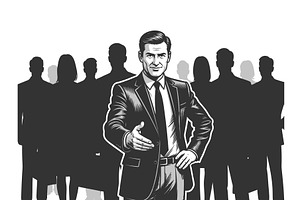 Businessman offering handshake with, a Person Illustration by AlexArt