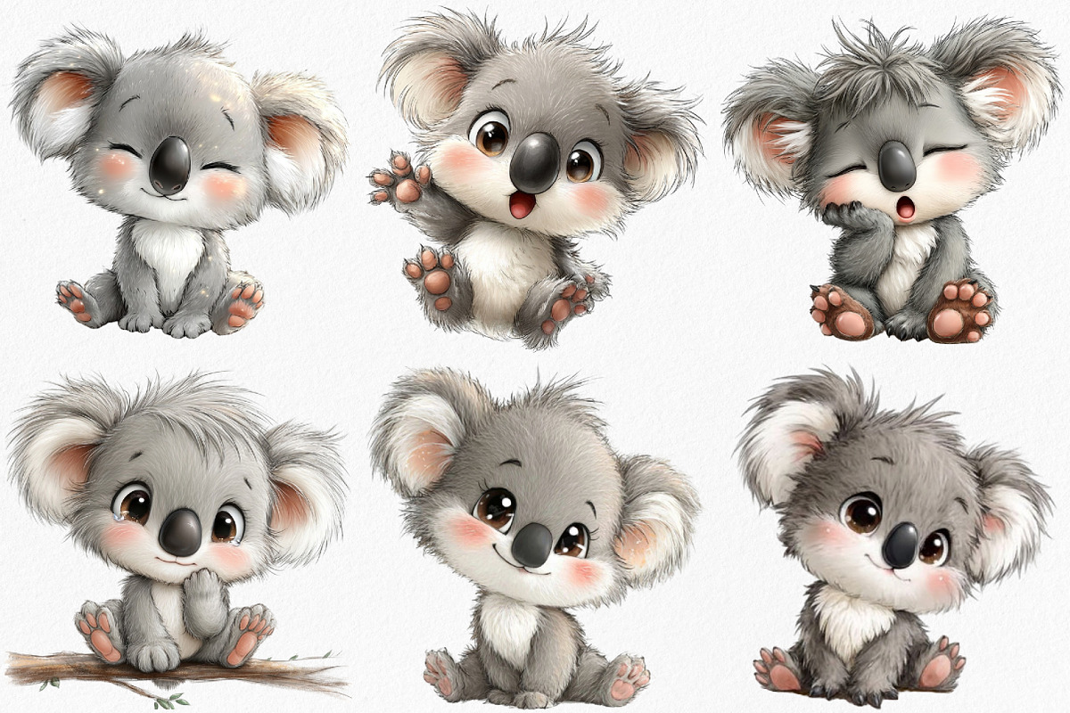 Koala Bears with Emotions Clipart, an Illustration by Canvas Craft (Photo 2 of 8)