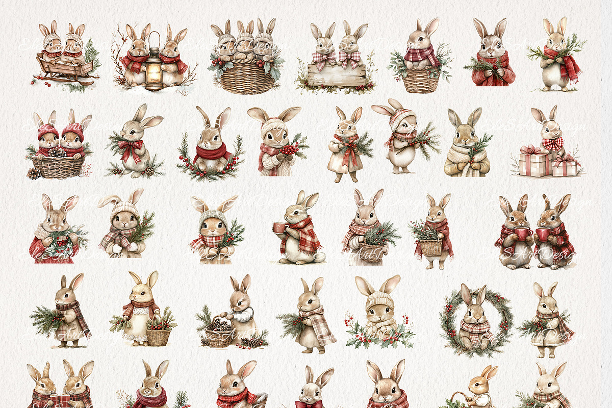 Christmas Hare Clipart 36 PNG, a Seasonal Illustration by EleSArtDesign (Photo 2 of 4)
