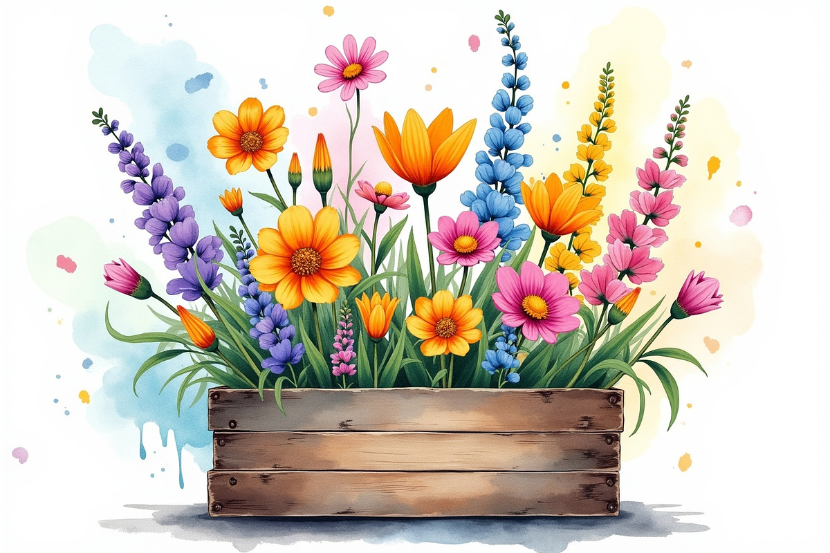 Wildflowers In Wooden Box Clipart Ki, an Illustration by hafijul (Photo 14 of 14)