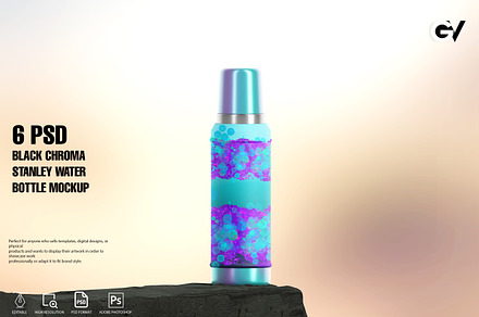1.0 QT Black Chroma Bottle Mockup