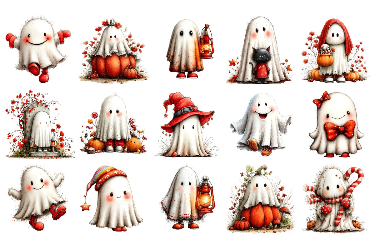 Halloween Ghost PNG Clipart Bundle, a Seasonal Illustration by Nicolle's Colorful Art (Photo 2 of 4)
