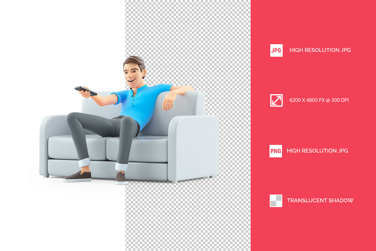 3D Man Sitting in Sofa and Zapping, a Person Illustration by 3DMask