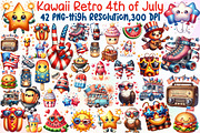 Kawaii Retro 4th of July Clipart, an Illustration by Sublimation Artist (Thumbnail 1 of 6)