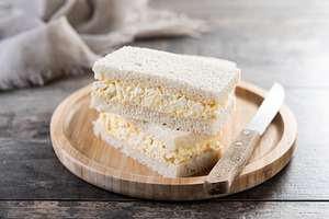 Tamago Sando sandwich on wooden tabl, a Food & Drink Photo by etorres69