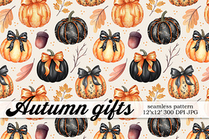 Autumn Seamless Pattern with Pumpkin