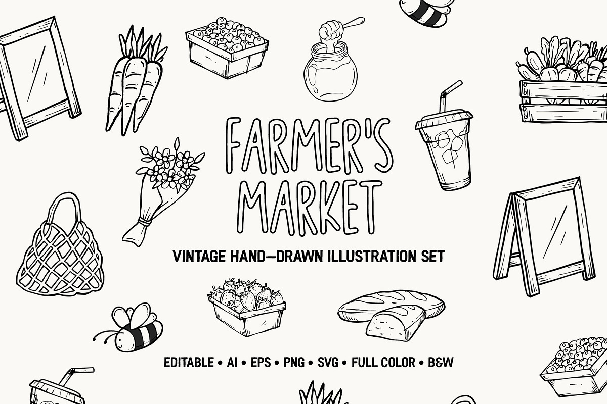 Hand Drawn Farmer's Market Clipart, a Food Illustration by Launchpad Design (Photo 2 of 2)
