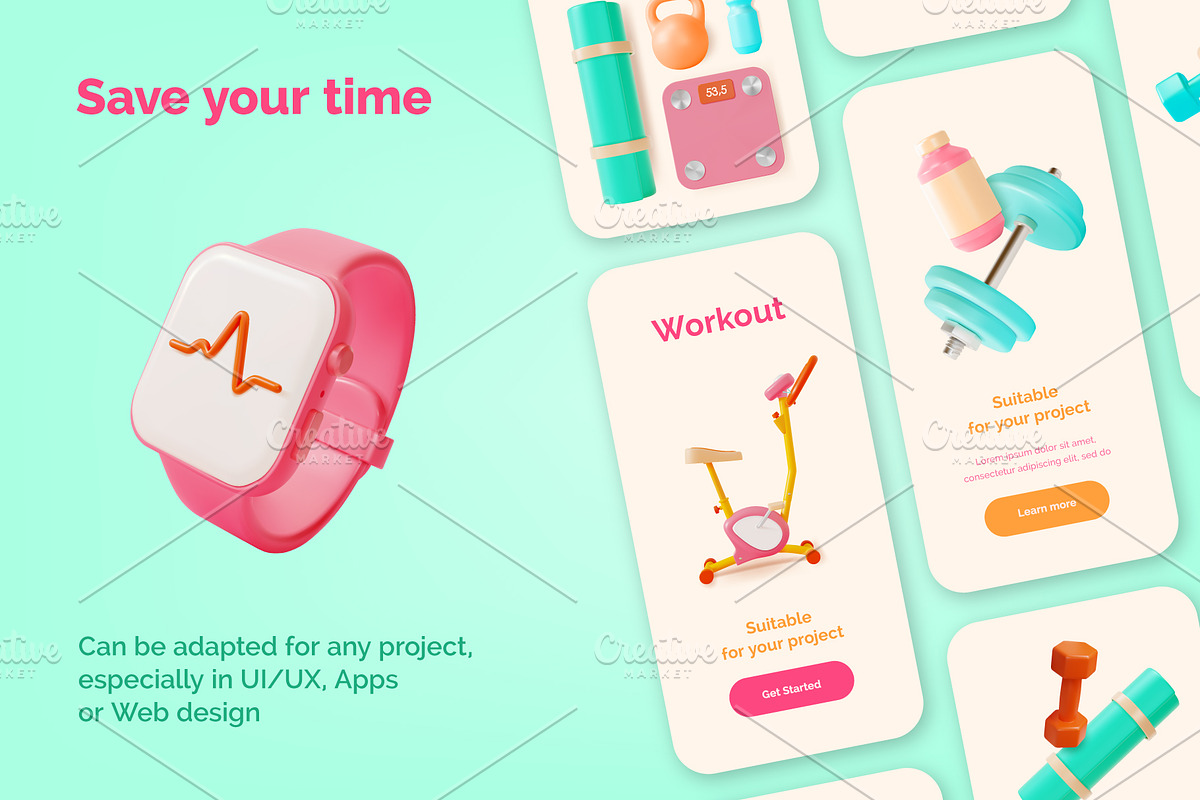 3d Fitness and Gym Illustration Set, an Object 3D Model by 35lab (Photo 5 of 6)