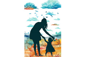 Mother and child silhouette in, a Person Illustration by Nenahliadava Design