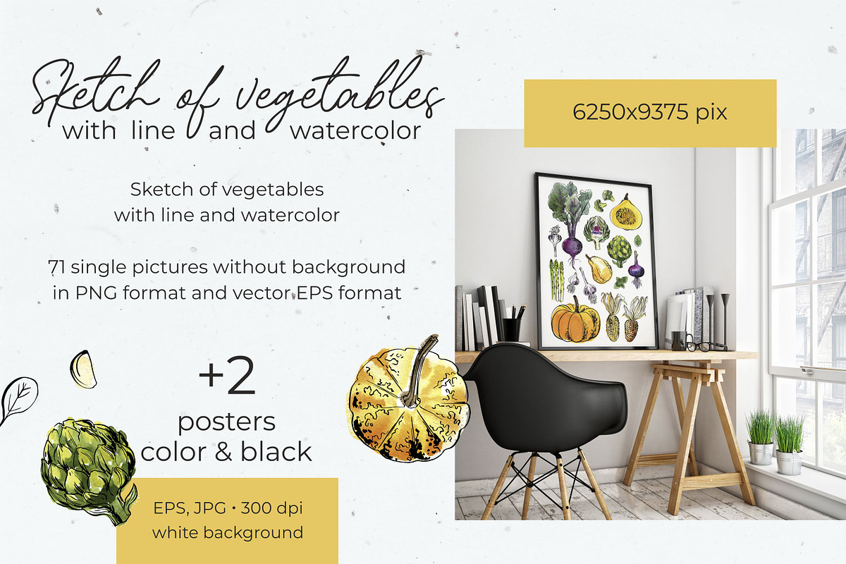 Vegetables vector sketch watercolor, a Food Illustration by irina.vaneeva (Photo 13 of 18)