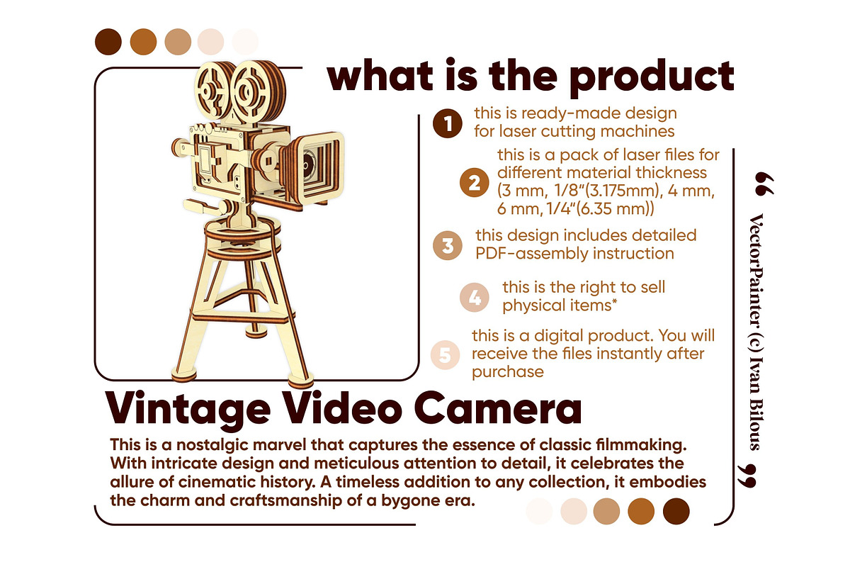 Retro Video Camera - Laser Cut File, an Object Graphic by VectorPainter (Photo 11 of 16)