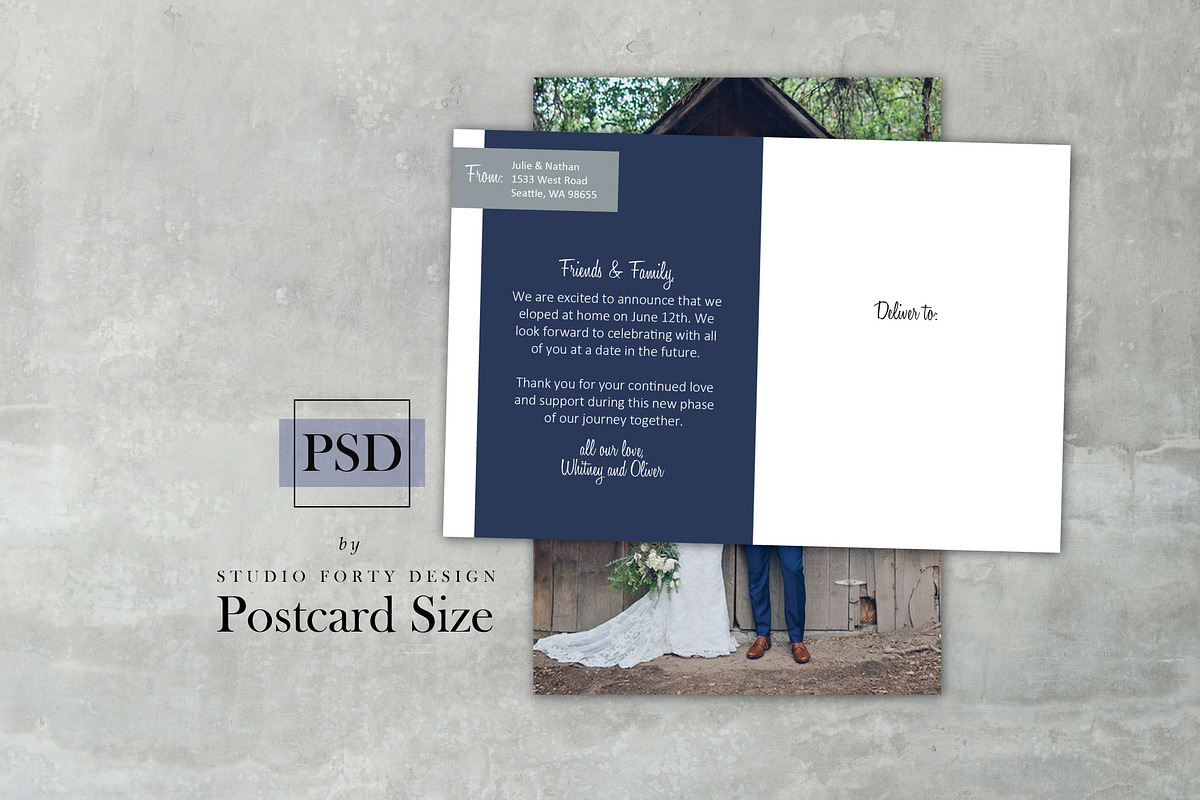 Elopement Photo Postcard E108, a Stationery Template by Studio Forty Design (Photo 2 of 4)