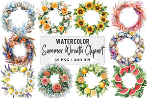 Watercolor Summer Wreath Clipart, an Illustration by DreamArtGraphic