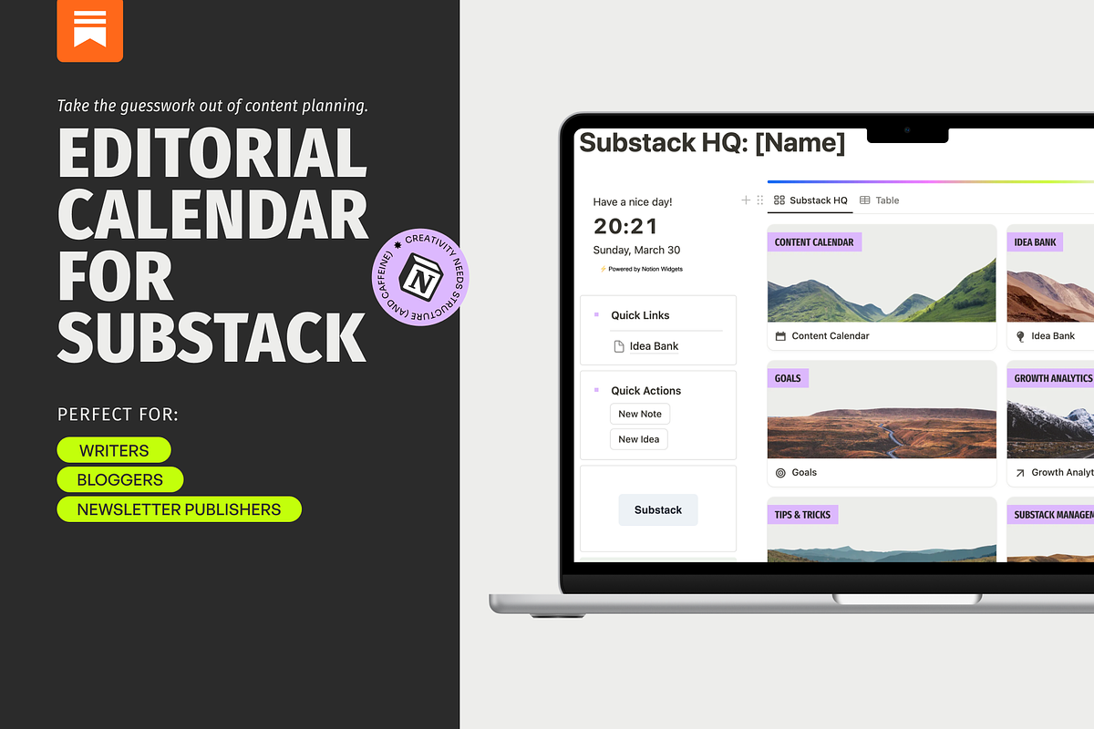 Editorial Calendar For Substack, a Templates & Theme by Orbit Studio Shop (Photo 1 of 7)