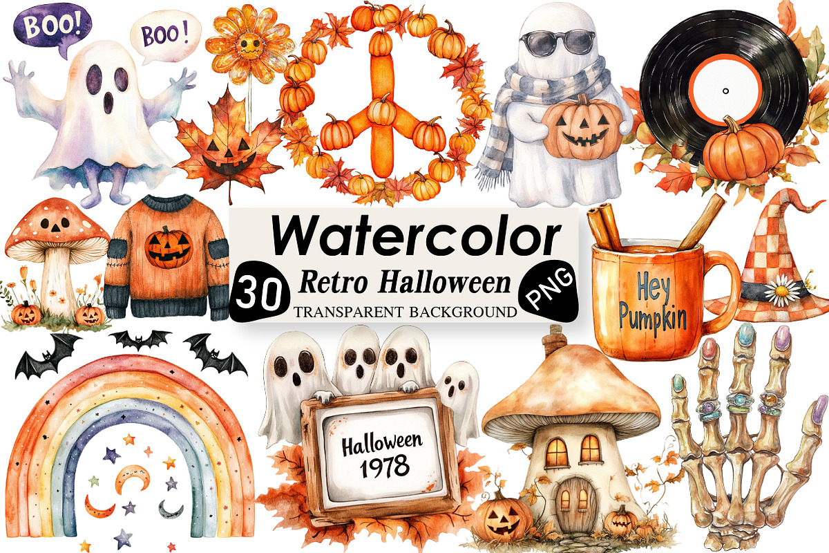 Retro Fall Halloween Png Clipart, an Illustration by Black Bird Studio (Photo 1 of 6)
