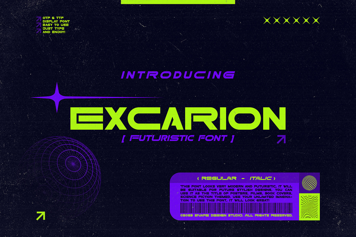 Excarion - Futuristic Font, a Sans Serif Font by Snape Design Studio (Photo 1 of 5)