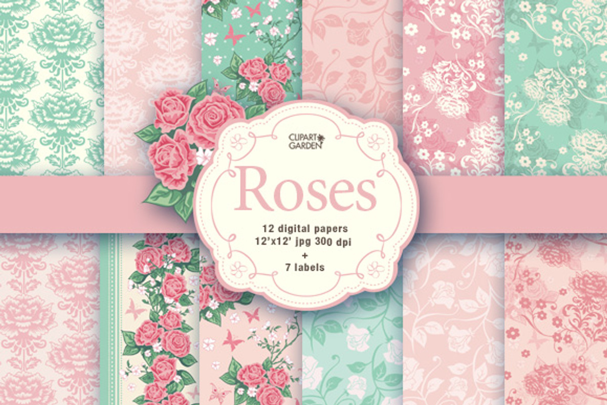 Romantic floral papers and frames.