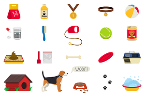 Dog care object set, items and stuff