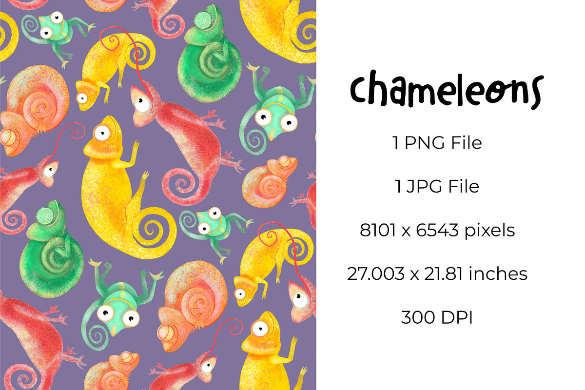 Chameleons Seamless Pattern, a Pattern Graphic by Painted Puffin Creative (Photo 2 of 3)