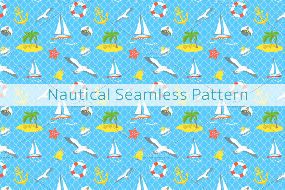Flat Nautical Icons and Pattern, an Icon by Vectorikart (Photo 2 of 2)