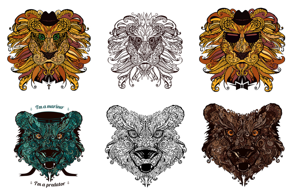 Ornamental doodle animals, an Animal Illustration by Oldy (Photo 2 of 2)