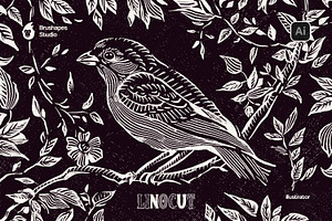 Linocut Illustrator Brushes, a Brush Add-On by brushapes.com