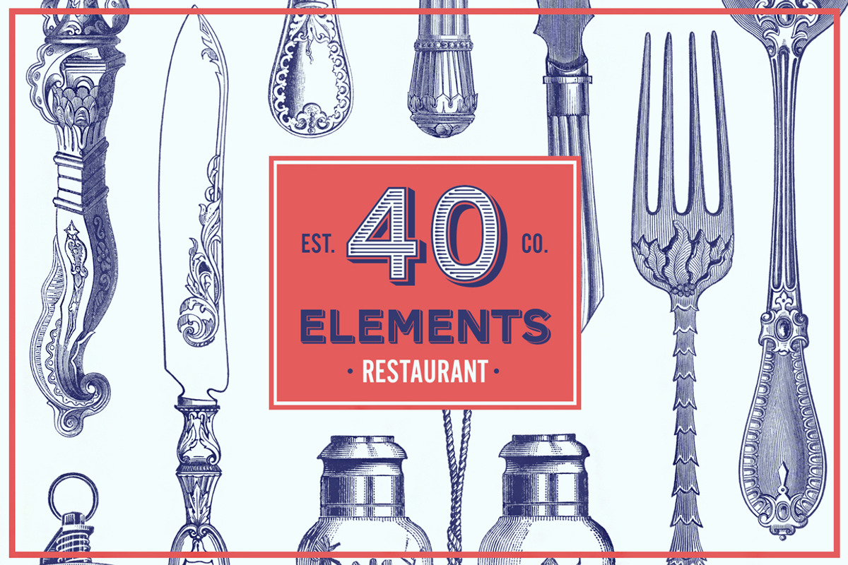 Restaurant Vector Pack - 40 Elements, a Food Illustration by hypegraphic (Photo 1 of 4)
