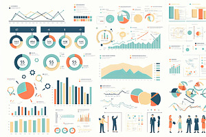 Detailed collection of business charts and infographics with people illustratio, an Illustration by AS photostudio