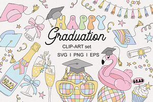 Groovy Graduation Party clipart set, an Education Illustration by @olga.angelloz