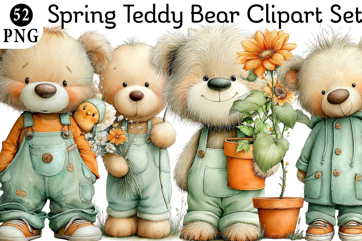 Spring Teddy Bear Clipart Set Bundle, an Illustration by Daily.Designs (Photo 1 of 8)