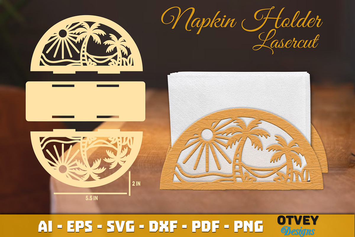 Beach Sunset Napkin Holder Lasercut, an Object Graphic by OTVEY DESIGN (Photo 2 of 13)
