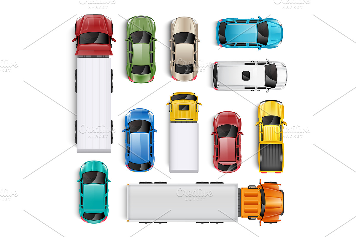 Top view set of various cars, a Transportation Illustration by Yayasya (Photo 1 of 4)