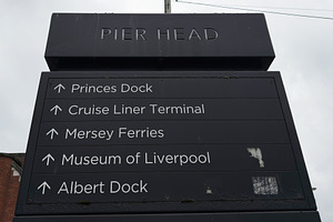 Pier Head directional sign at Liverpool waterfront pointing to P
